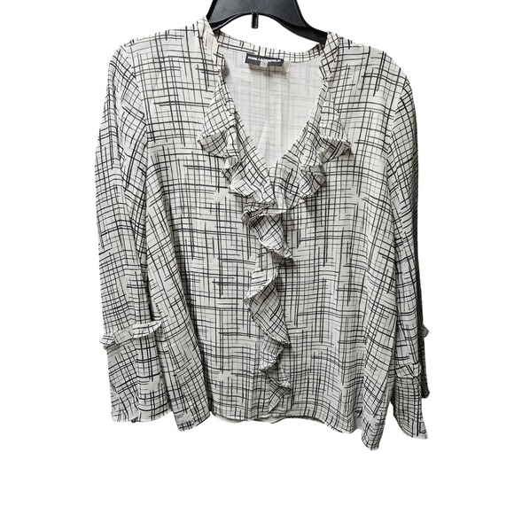 Karl Lagerfeld Paris Tops - Karl Lagerfeld Paris Women's Long Sleeve Ruffle Plaid Print Blouse Shirt Top